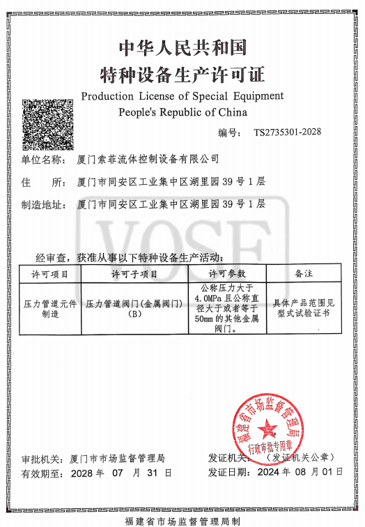 Production License of Special Equipment
